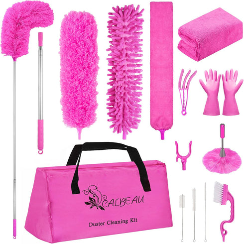 15PCS Microfiber Feather Duster Set with 100-inch Extension Pole, Bendable & Washable Dusters for High Ceiling Cleaning