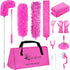 15PCS Microfiber Feather Duster Set with 100-inch Extension Pole, Bendable & Washable Dusters for High Ceiling Cleaning