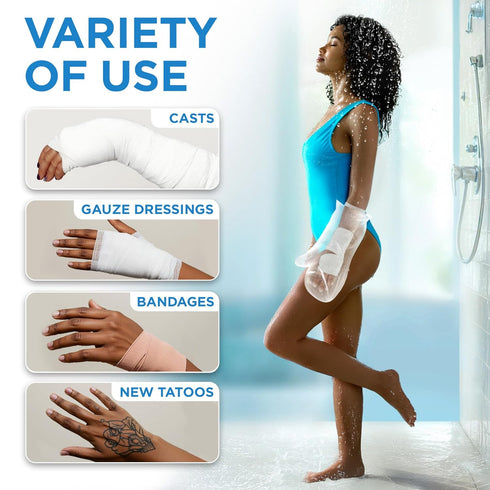 100% Waterproof Cast Covers for Shower Arm - Tight Seal - 3pk Adult Reusable Cast Protectors
