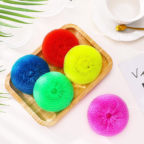 Uiifan 50 Pcs Plastic Dish Scrubbers, Nylon Round Scrubber Scouring Pad for Kitchen Cleaning, 5 Colors