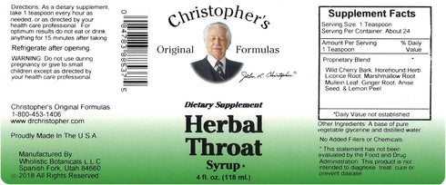 Christopher's Original Formulas Herbal Throat Syrup - 4 oz Gentle Herbal Support for Wellness
