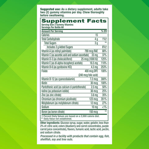 Gummy B6, B12, 120 Count, 60 vitafusion Adult Vitamin Supplement for Men, Berry Flavored, A, C, D, E, Daily, Day Supply