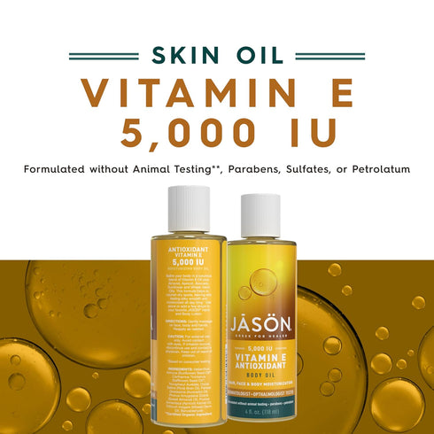 JASON Vitamin E 5,000 IU Moisturizing Body Oil for Hair, Face, and Body, 4 Fluid Ounces