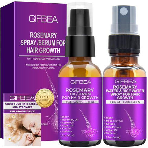 Rosemary Oil Hair Growth Serum with Rosemary Water & Rice Water Spray for Hair Regrowth Treatments