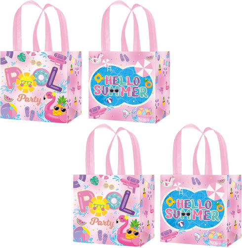 C L cooper life 12pcs Summer Pool Party Gift Treat Bags, Pink Hello Summer Theme Non-Woven Bags for Girls