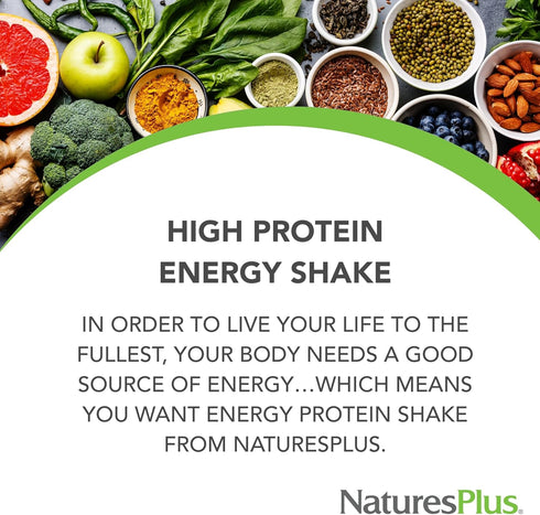 Natures Plus Energy Shake - 0.95 lb - 16 Grams Plant-Based Protein Per Serving, No Added Sugar, Non-GMO, Gluten Free