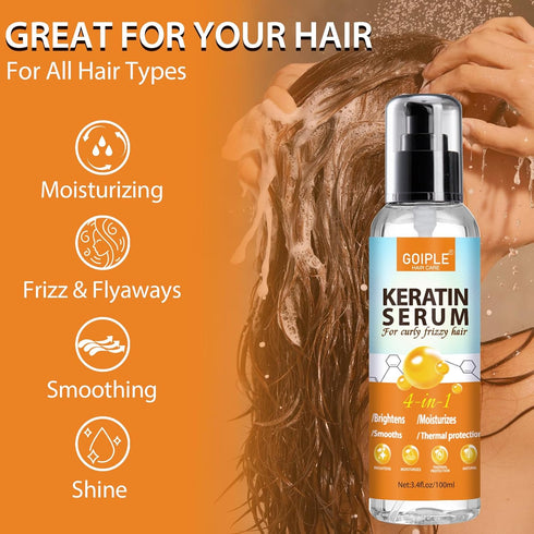 Keratin Protein Hair Serum for Frizzy Hair, Nourishing & Repairing Treatment with Castor Oil for Shine