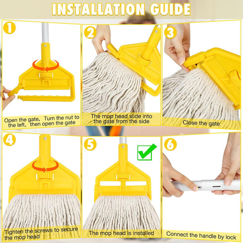 Commercial Heavy Duty Mop, Industrial Cotton Mop with Long Handle, Looped-End String Wet Mops for Home, Garage, Office