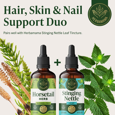 Horsetail Horsetail 84-Day HERBAMAMA Herb Extract Drops - Vegan Hair, Nail & Skin Care with Leaves Tincture - Non-GMO