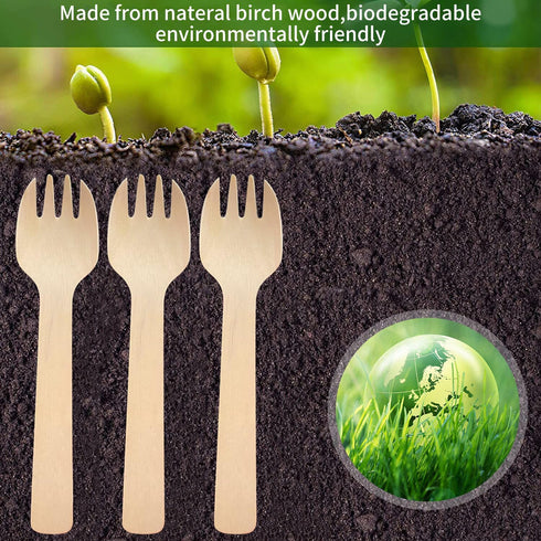 200pcs 4 inch Mini Wooden Forks, Biodegradable Compostable Birchwood Disposable Cutlery for Parties, Weddings