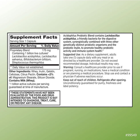 Quality Choice Digestive Support Acidophilus with Citrus Pectin Capsules 100 Count