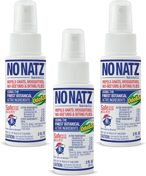 No Natz Botanical Bug Repellent, 2 Ounce Spray Bottle, 3-Pack, Effective for Gnat, Mosquito, Biting Flies, DEET-Free