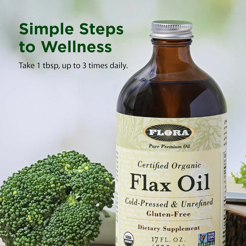 Omega-3 Omega-6 32 oz. Flora - Flax Oil - Cold-Pressed, Unrefined, Organic Flax Seed Oil - Contains & - Non-GMO