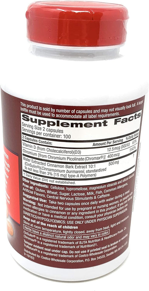 trunature Advanced Strength CinSulin 500mg - 200 Vegetarian Capsules (2 Pack)