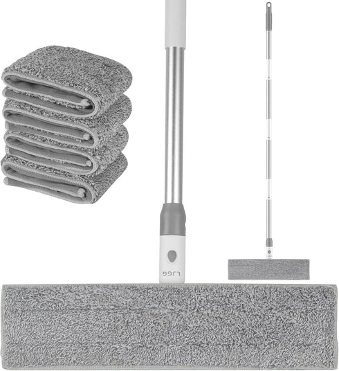 15 inch Microfiber Mop for Hardwood Floor Cleaning, Professional Dust Mop with 4 Reusable Mop Pads & Stainless Steel