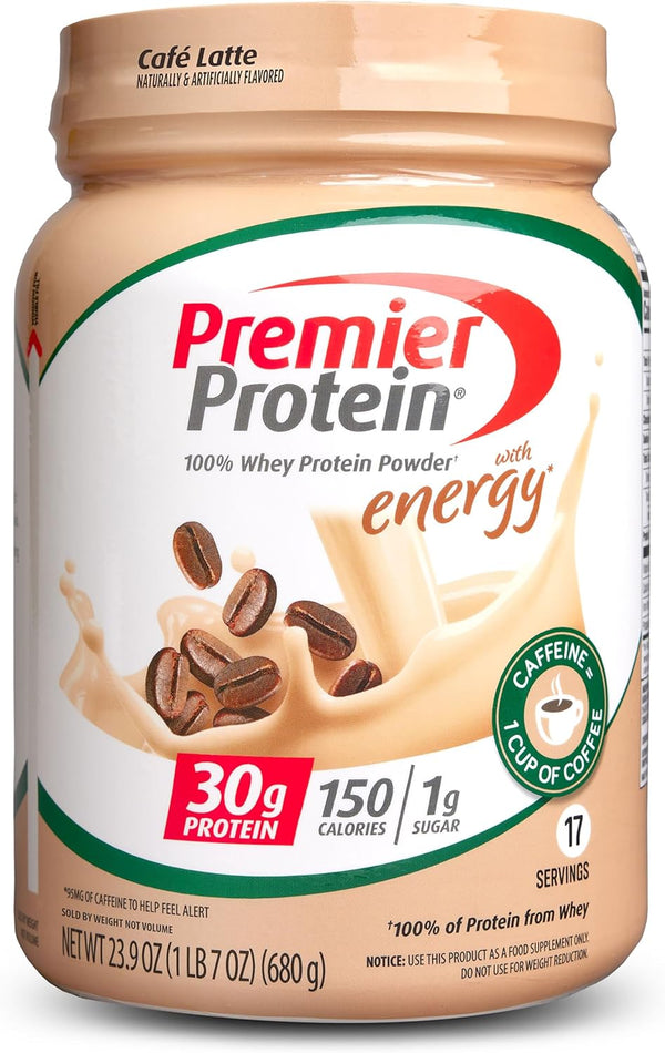 Premier Protein Powder - Cafe Latte, 30g Protein, 1g Sugar, 100% Whey Protein, Keto Friendly - 17 Servings