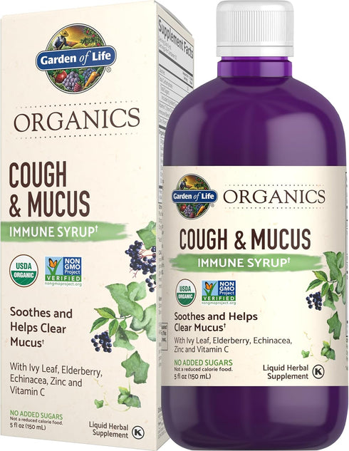 Garden of Life Organics Elderberry Zinc Immune Support Syrup for Adults and Kids 12+, 5 Fl oz with Vitamin C and