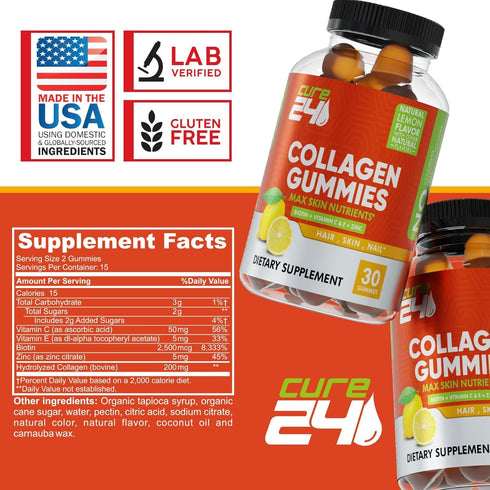 Collagen Gummies with Zinc, Vitamin C, Biotin, Collagen Peptides Supplement for Hair, Nail, Skin, Bone & Joint Health