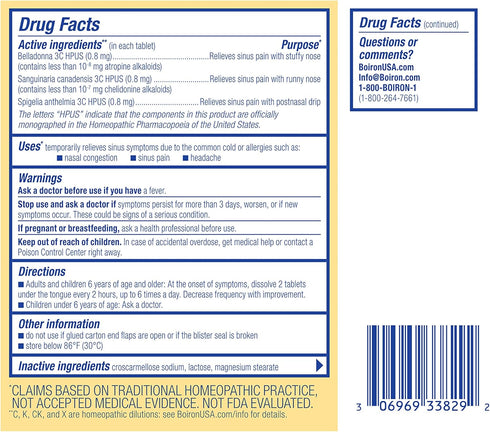 Boiron SinusCalm Tablets for Sinus Pain Relief, Congestion, Runny Nose, Headache - 120 Count