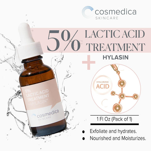Cosmedica Skincare 5% Lactic Acid Treatment Hylasin 1 oz - AHA, Hyaluronic Acid, Gentle Exfoliator