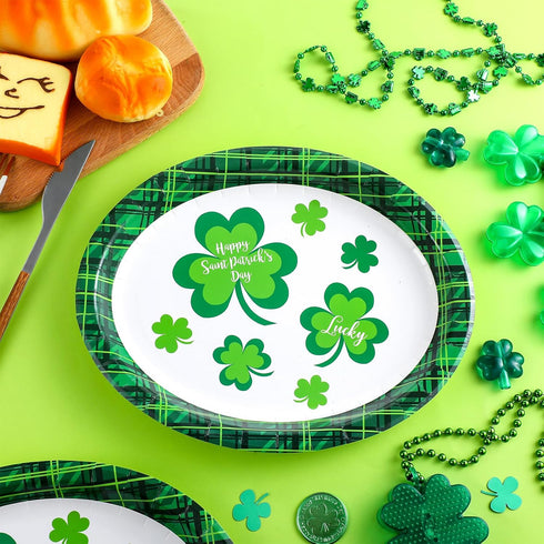 Hushee 100 Count 11 9 Inches St. Patrick's Day Oval Green Paper Plates Platter Bulk x Party Plate Disposable Dinner