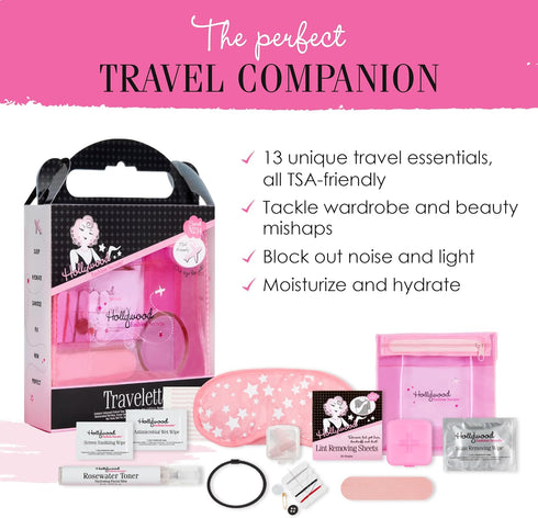 Hollywood Fashion Secrets Travelette Kit, 13 Piece Portable Set with Essential Travel Sized Beauty Items