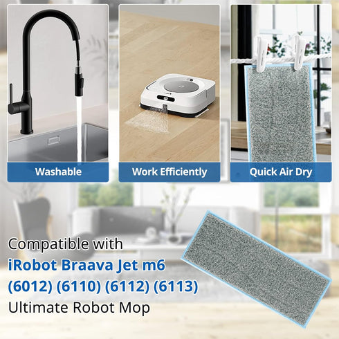 M6 Wet Mopping Pads, Washable Compatible with Braava Jet m Series, Reusable Wet Pads for iRobot Braava Jet M6 (Pack of