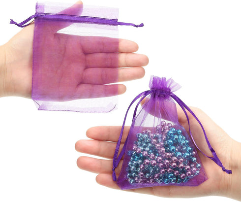 Mudder 50 Pack Organza Gift Bags, Dark Purple Wedding Party Favor Bags, Jewelry Pouches Wrap, 4 x 4.72 Inches