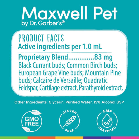Maxwell Pet by Dr.Garber – Hip & Joint Supplement Drops for Dogs - 90ml Natural Biotherapy