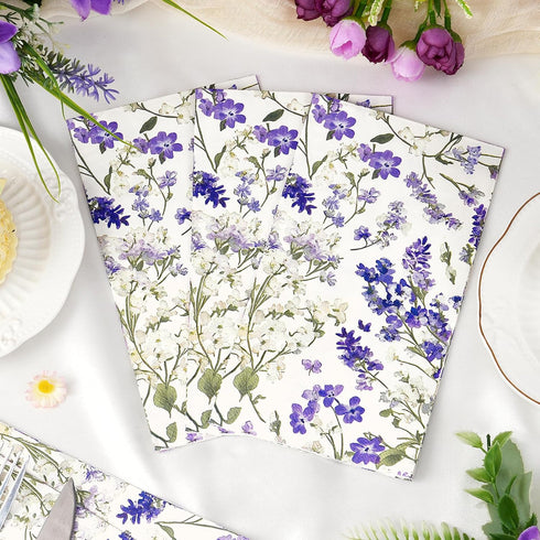 Homlouue 100PCS 3 Purple Lavender Floral Napkins, Ply Disposable Hand Towels for Bathroom, Floral Paper Napkins