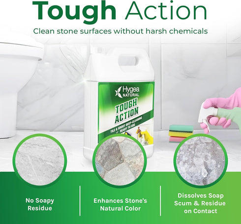 Hygea Natural Tough Action Tile & Grout Cleaner - Deep Cleans Dirt & Scum, Conditions & Enhances Stone Color