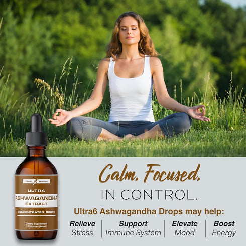 Ashwagandha Liquid Drops, Organic Ashwagandha Supplements with Rhodiola Rosea Tincture for Mood and Energy