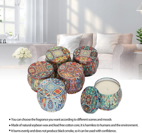 ZDAGELD Set 6 Pack Scented Candles for Home, Soy Wax Aromatherapy Candle for Relaxation, Portable Travel Tins, Lasting
