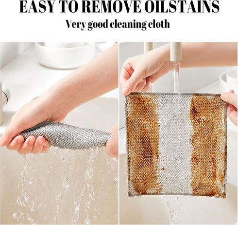 Zero Scratch Steel Wire Dishcloth, Double-layer Cleaning Cloth for Washing Dishes, Non-Scratch Scrubbing Pads, 10 pcs