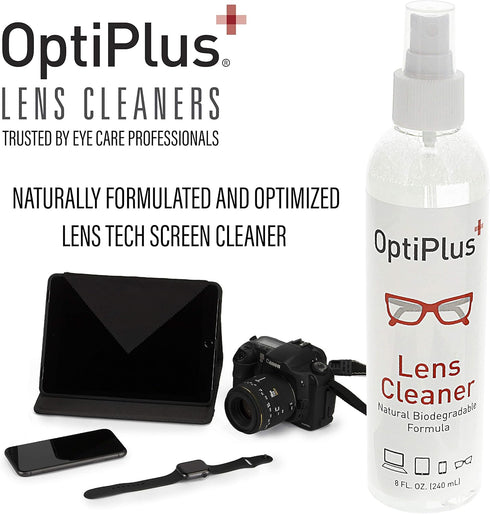 OptiPlus 16oz All Natural Lens and Screen Cleaning Pack, 3 Pack with Lens Wipes and Microfiber Cloth