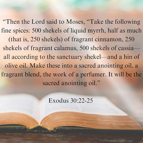 MANTLE OF FIRE 30:22-25 1oz. 500 250 500 Exodus Anointing Oil Recipe from God to Moses: shekels of Myrrh, Each