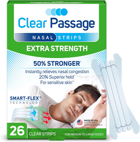 Extra Strength Nasal Strips, Clear, 26 ct | Instantly Improve Sleep, Reduce Snoring & Relieve Congestion