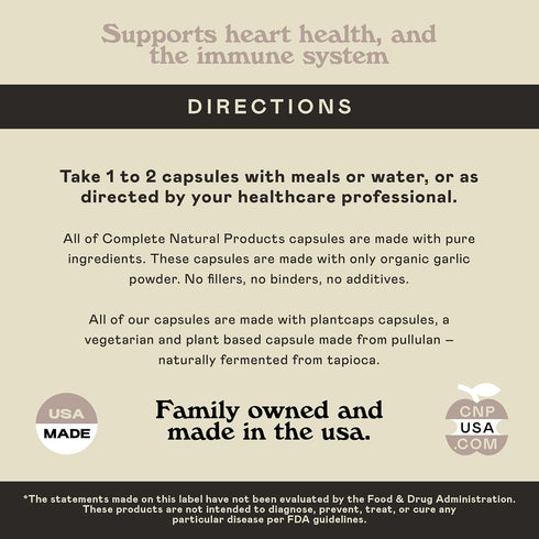 Complete Natural Products Organic Garlic Capsules 100 Count, 520mg Vegetarian Pills Supplement, Garlic Powder & Extract