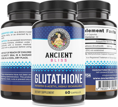 Ancient Bliss S-Acetyl Glutathione Supplement - Cellular Antioxidant & Immune Support for Men & Women, 60 Capsules
