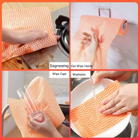 Cleaning Cloths Wipe Roll, Reusable Kitchen Cleaning Wipe, Wash Rags for Home, Kitchen Use (Orange)