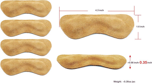 Premium Leather Heel Grips, Liner Cushions Inserts for Shoes Too Big, Khaki, 3 Pairs (0.35 inch Thicker)