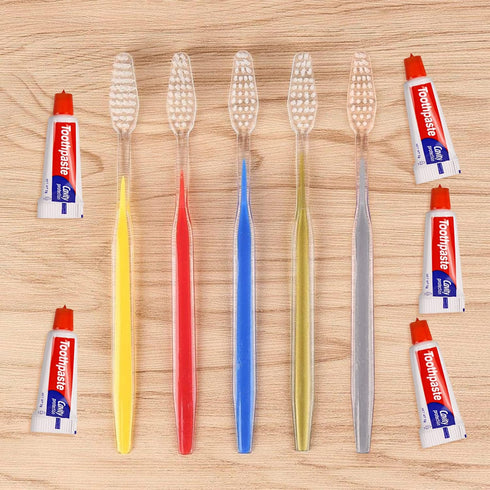 30 Pack Disposable Toothbrushes with Toothpaste, 5 Colors