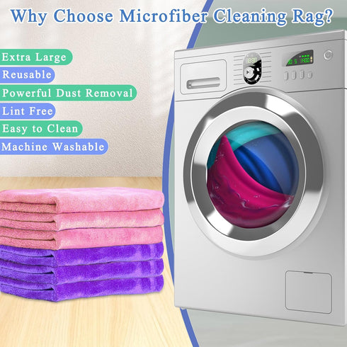 12 Pcs Extra Large Microfiber Cleaning Cloth, 20" x 30", Washable Reusable Towels for Mop Cleaning, Office, Bathrooms