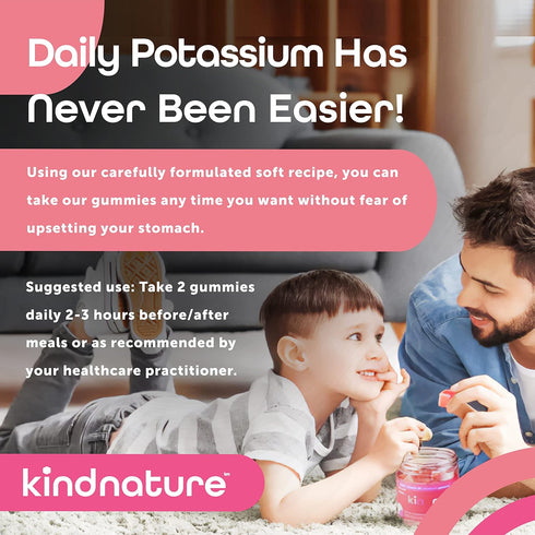 Kind Nature High Potassium Supplement 500mg, Chewable Gummies for Adults & Kids, Vegan, 60 Gummies