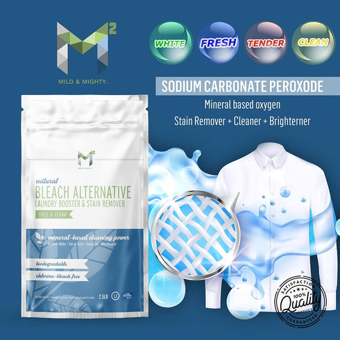 M2 mild & mighty 2.5 Bleach Alternative Stain remover Laundry Booster to Brighten Whites, Chlorine Free, Natural