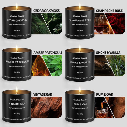 HOFOGOTOWIN Set 6 Pack Men's Scented Candles Gift - Luxury Soy Candles for Home Scented, Masculine Woodsy Fragrances: