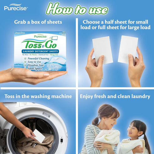 Toss & Go Laundry Detergent Sheets, Eco-Friendly, Powerful Cleaning, Fresh Meadow, Up to 30 Loads, Pack of 1