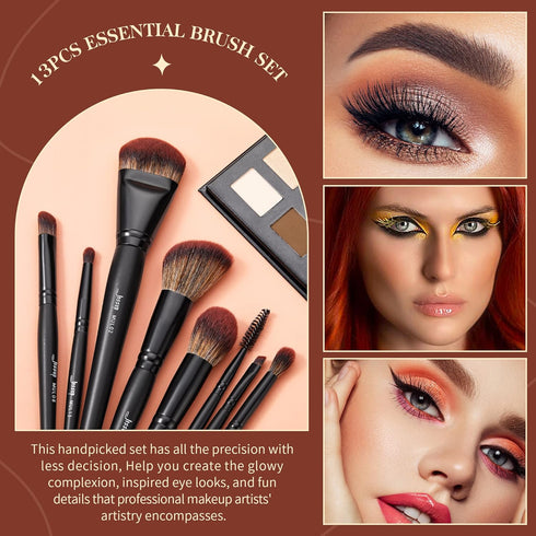 Jessup Full Makeup Brushes Set 13pcs, Professional Vegan Foundation Powder Blush Highlight Eyeshadow Blending Concealer