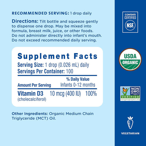 Mommy's 0.11 Oz Bliss Organic Drops No Artificial Color, Vitamin D, Fl