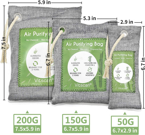 12 Pack Bamboo Charcoal Air Purifying Bag, Activated Charcoal Bags for Odor Absorption, Home, Pet, Closet